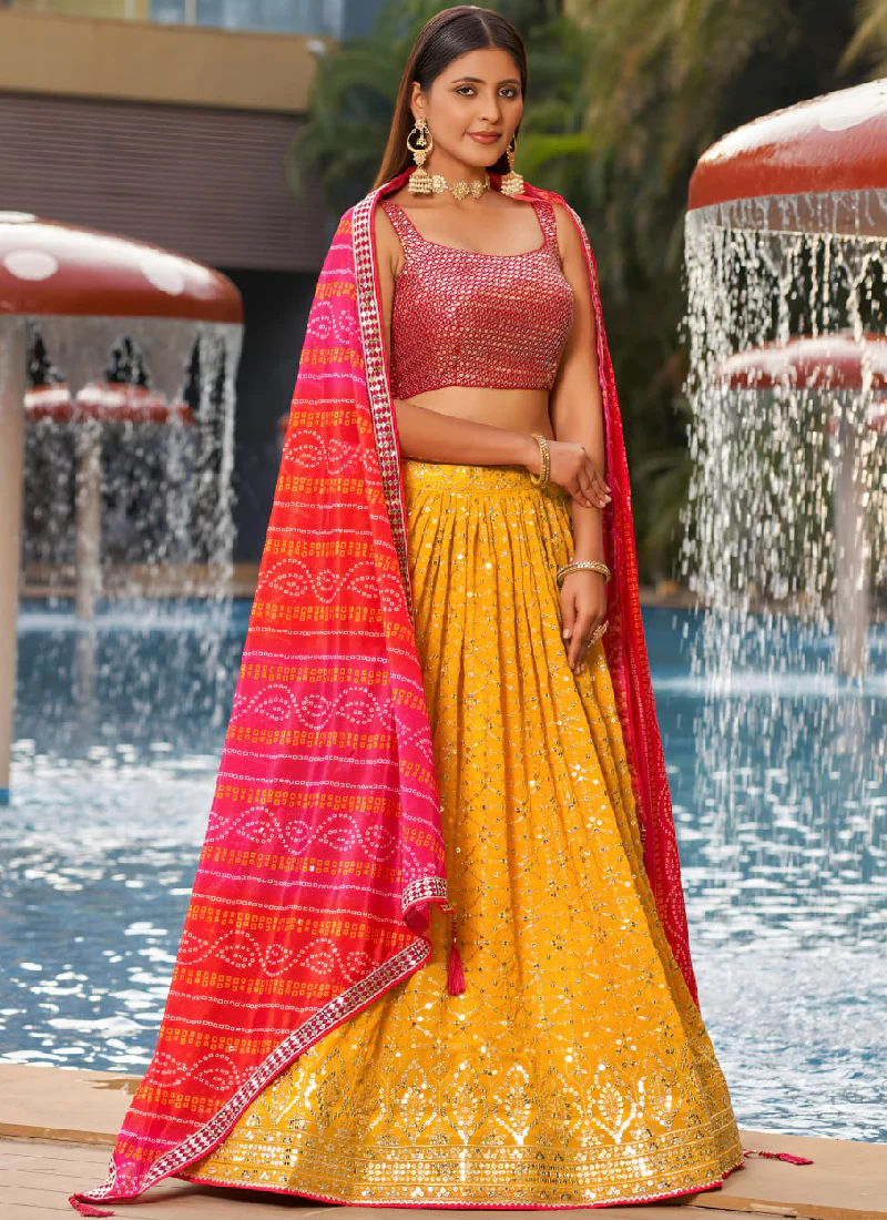 Haldi Special Yellow Georgette Heavy Embroidered Lehenga Choli Set - Image 5