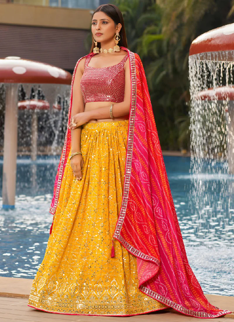 Haldi Special Yellow Georgette Heavy Embroidered Lehenga Choli Set - Image 6