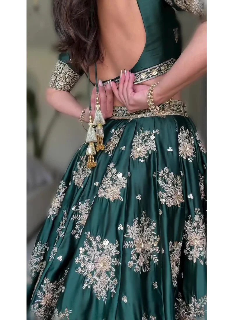 Heavy Embroidered Work French Crepe Green Bridal Lehenga Choli - Image 4