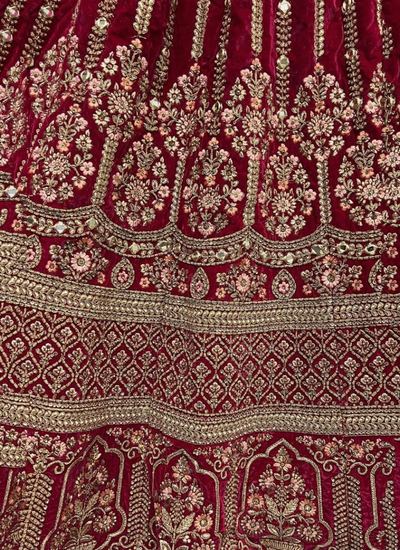 Heavy Velvet Dark Pink Multi Thread Work Bridal Lehenga Choli - Image 3