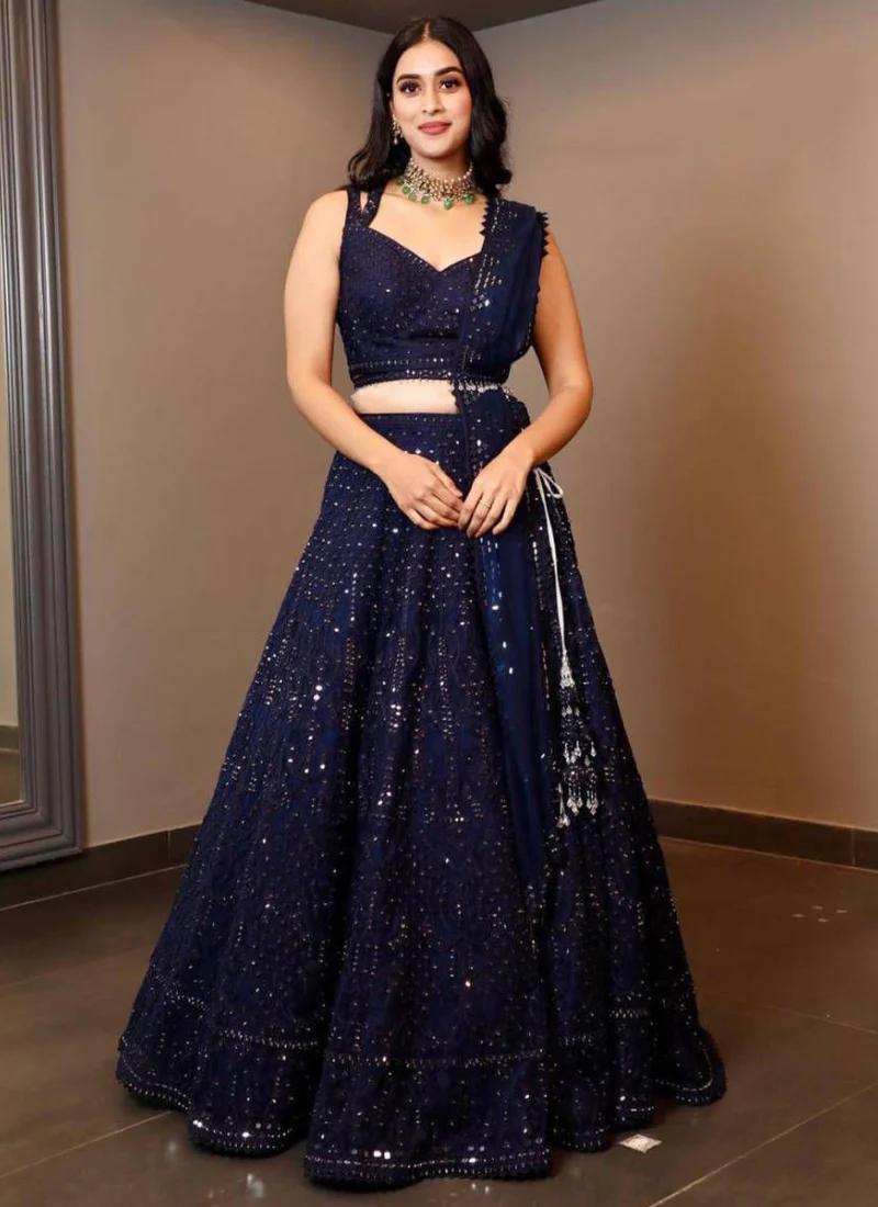 Incredible Navy Blue Sequence Work Georgette Lehenga Choli - Image 2