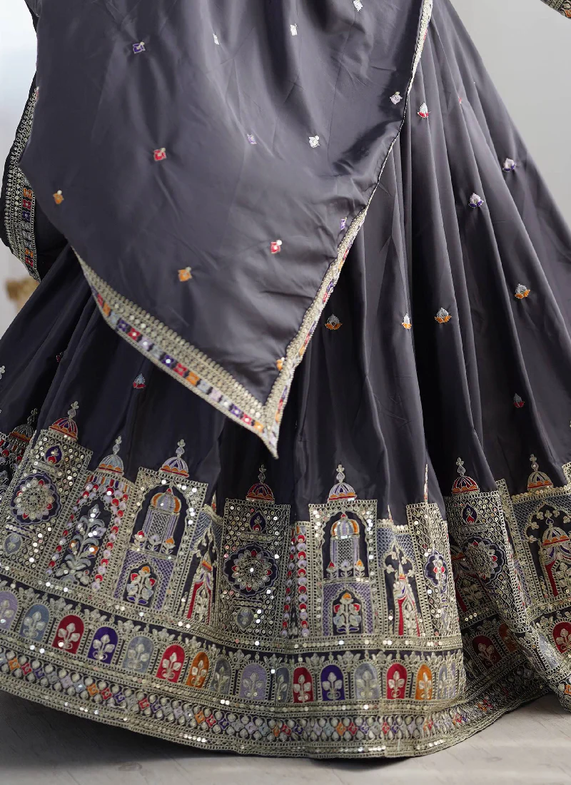 Incredible Silk Thread Embroidered Grey Traditional Lehenga Choli - Image 8