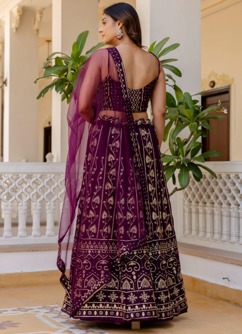Latest Sequence Work Georgette Purple Reception Wear Lehenga Choli - Image 7