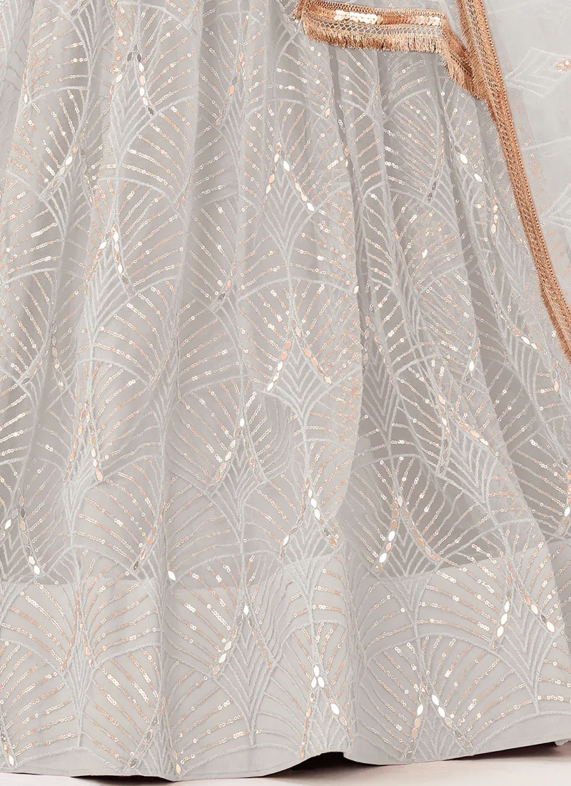 Latest Thread Embroidery Net Party Wear White Lehenga Choli - Image 6