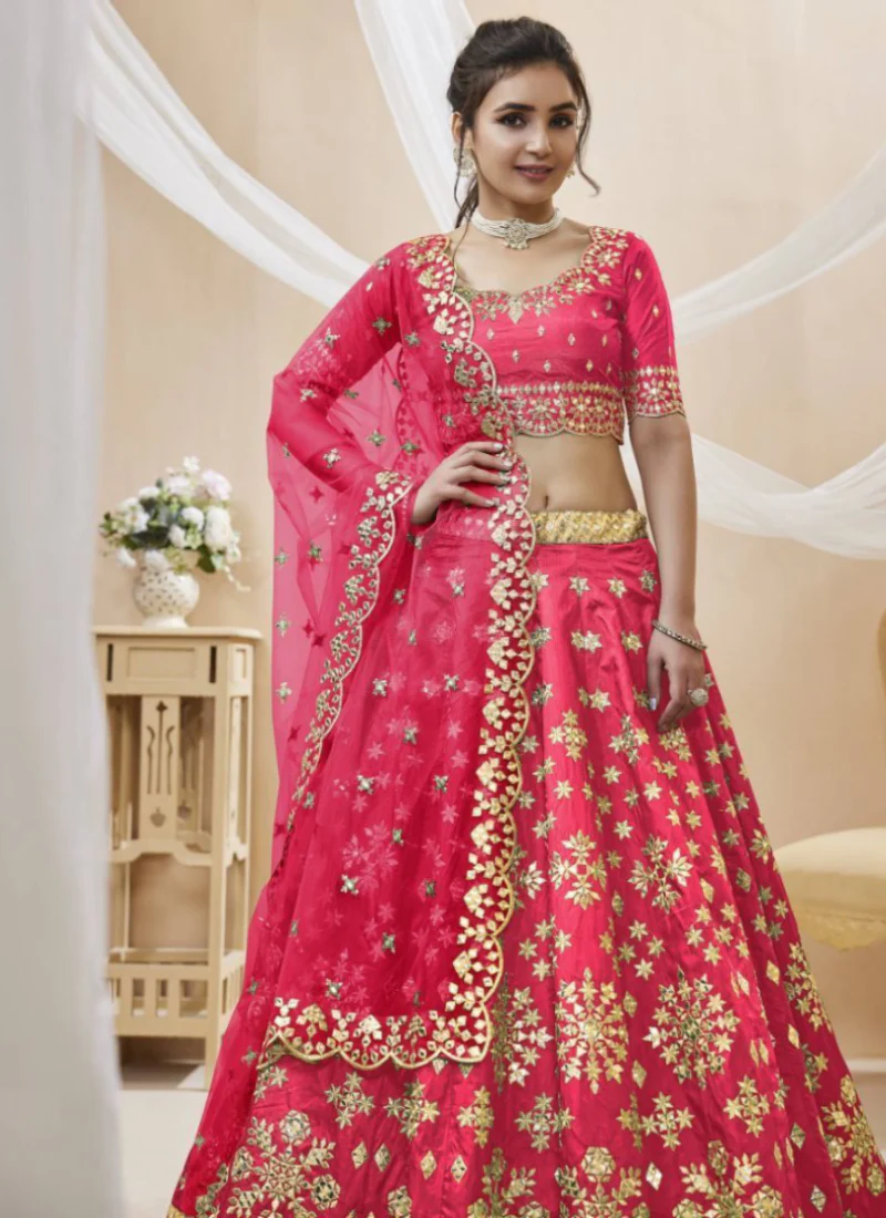 Latest Zari Embroidered Work Mulberry Silk Pink Lehenga Choli - Image 4