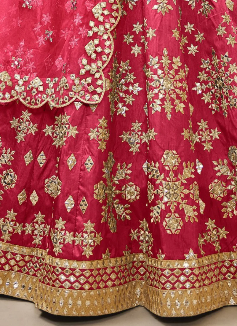 Latest Zari Embroidered Work Mulberry Silk Pink Lehenga Choli - Image 7