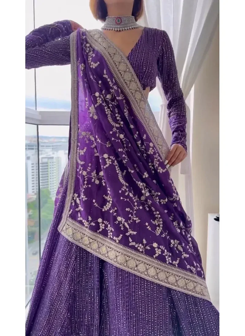 Lucknowi Wear Georgette Purple Wedding Wear Lehenga Choli - Image 2