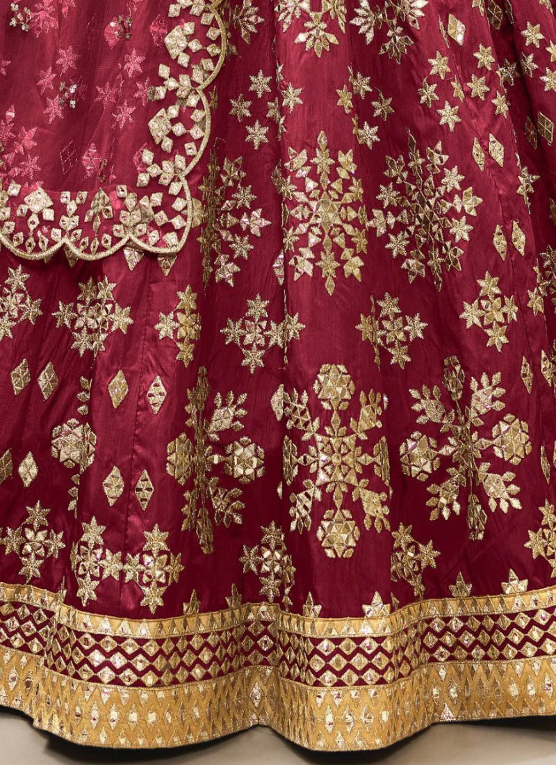 Maroon Mulberry Silk Mirror Work Lehenga Choli For Bridal - Image 7