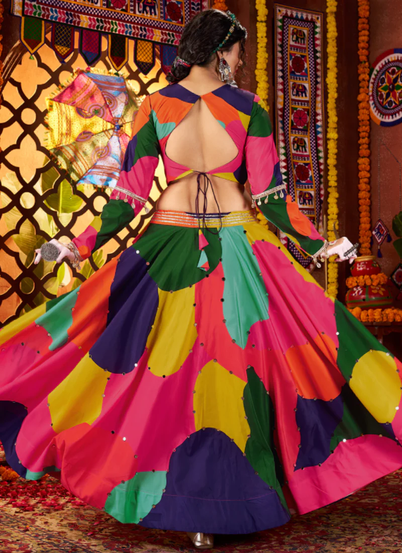 Maslin Cotton Real Mirror Multi Color Ghagra Choli For Navratri Festival - Image 6