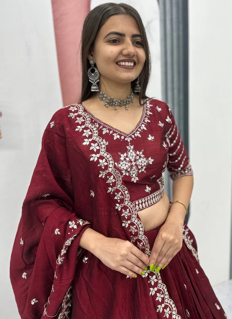 Mesmerizing Maroon Silk Sequence Work Festival Wear Lehenga Choli - Image 2