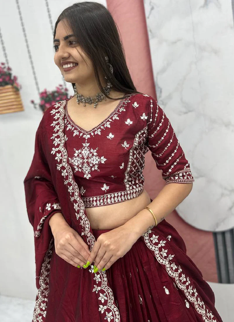 Mesmerizing Maroon Silk Sequence Work Festival Wear Lehenga Choli - Image 3