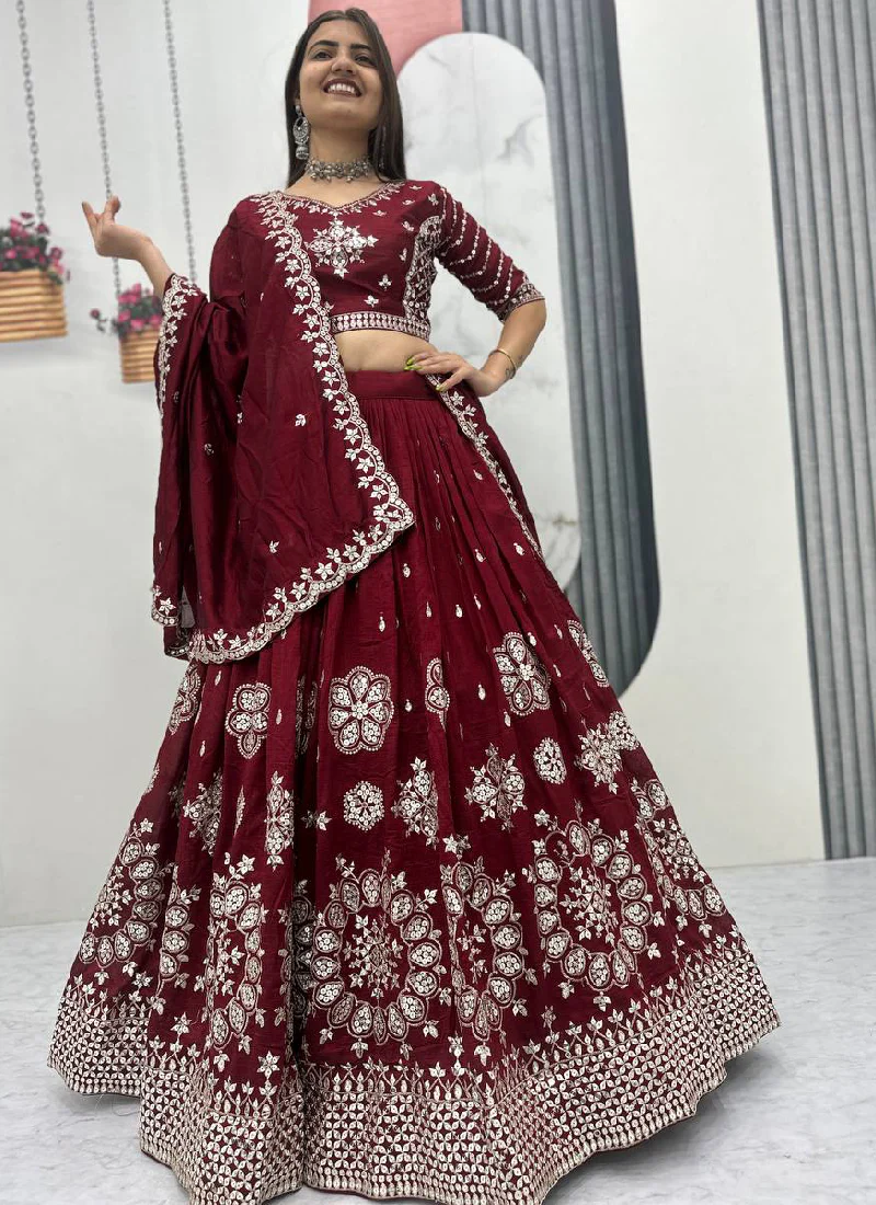 Mesmerizing Maroon Silk Sequence Work Festival Wear Lehenga Choli - Image 5