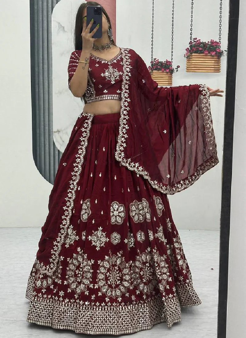 Mesmerizing Maroon Silk Sequence Work Festival Wear Lehenga Choli - Image 6