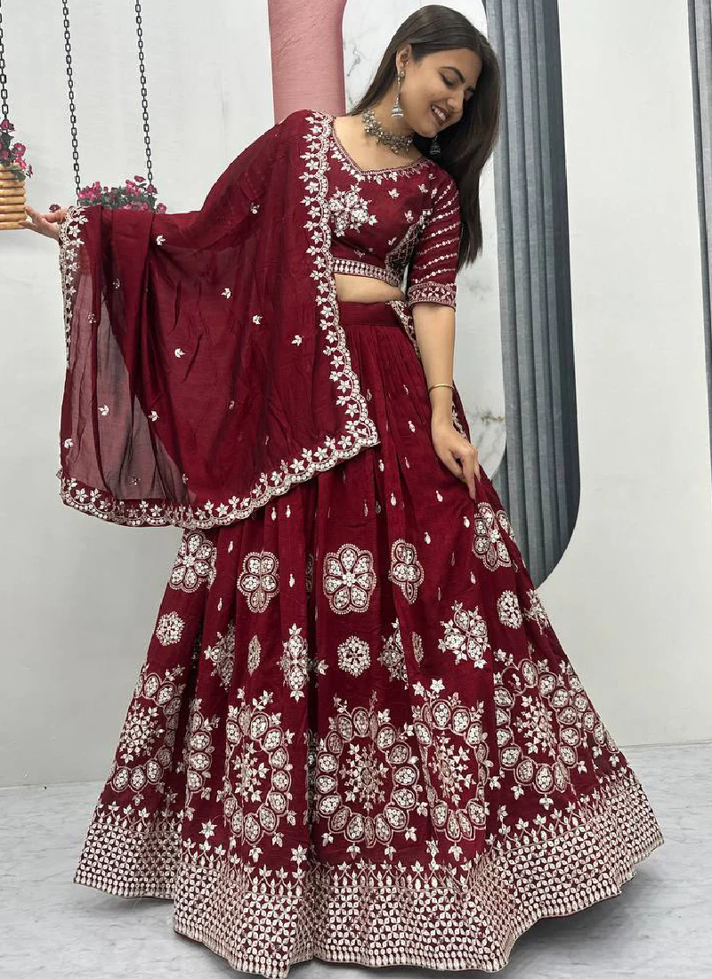 Mesmerizing Maroon Silk Sequence Work Festival Wear Lehenga Choli - Image 7