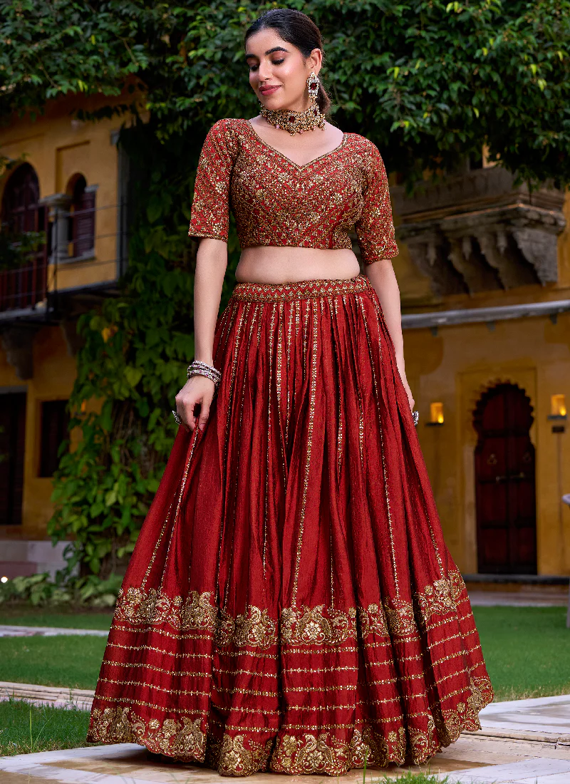 Mesmerizing Zari Embroidered Rangoli Crush Rust Orange Lehenga Choli - Image 5