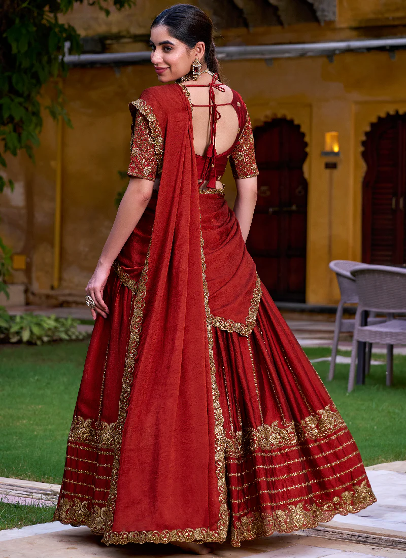 Mesmerizing Zari Embroidered Rangoli Crush Rust Orange Lehenga Choli - Image 6