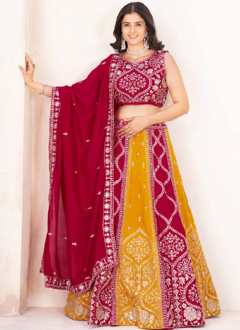 Multi Color Sequence Embroidered Silk Wedding Wear Lehenga Choli