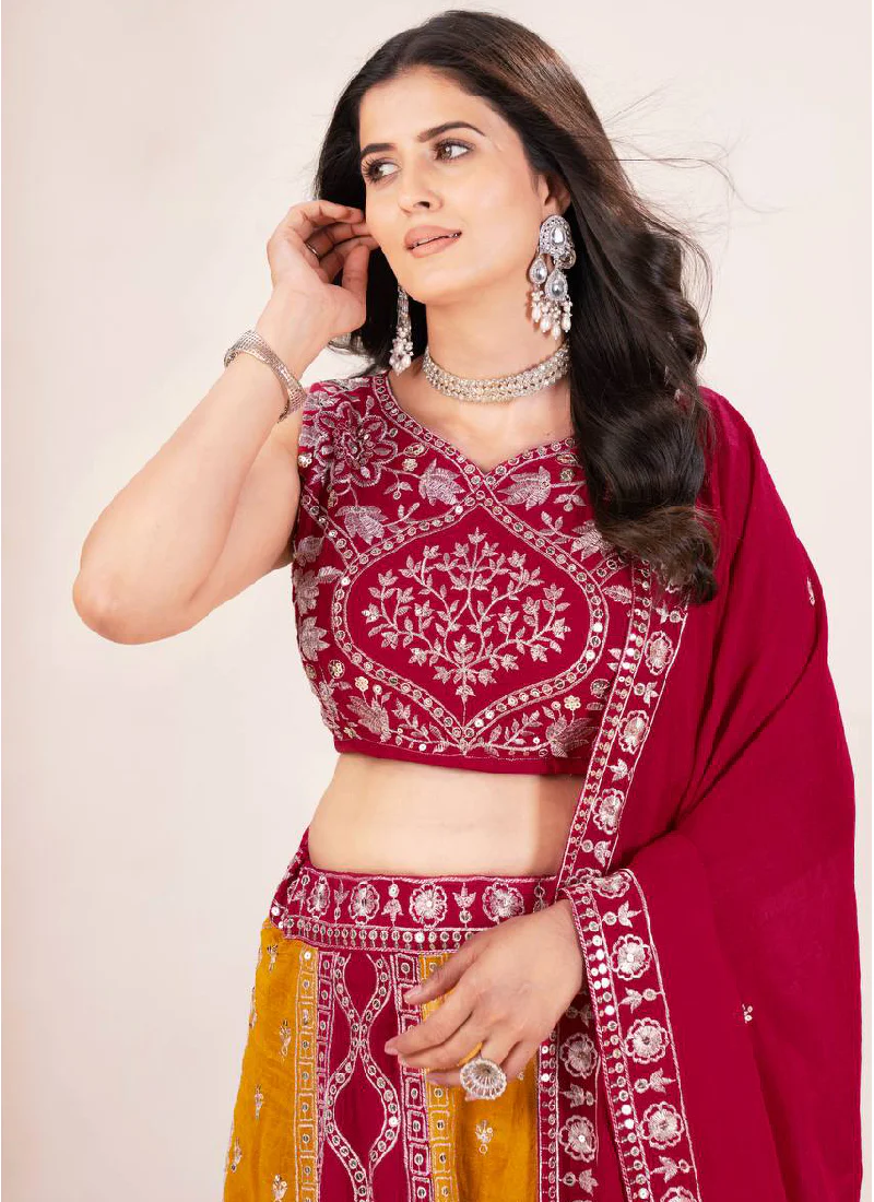 Multi Color Sequence Embroidered Silk Wedding Wear Lehenga Choli - Image 2