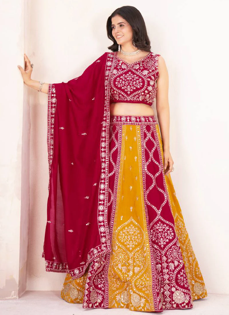 Multi Color Sequence Embroidered Silk Wedding Wear Lehenga Choli - Image 3