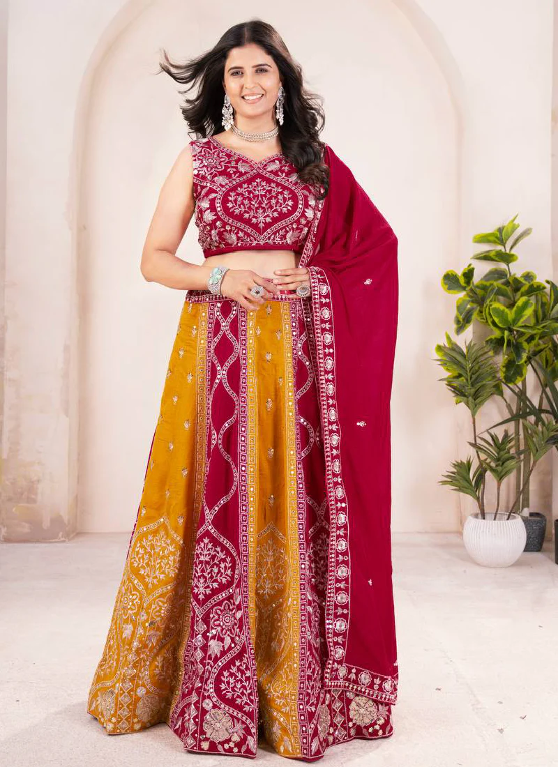 Multi Color Sequence Embroidered Silk Wedding Wear Lehenga Choli - Image 4