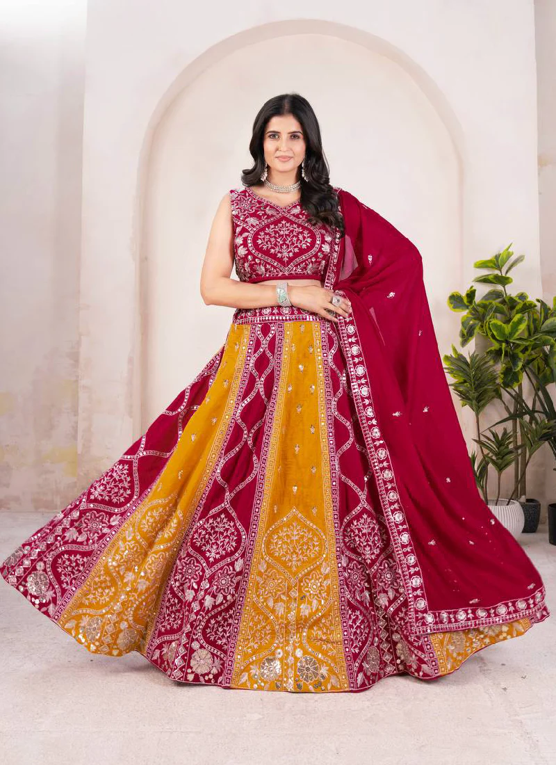 Multi Color Sequence Embroidered Silk Wedding Wear Lehenga Choli - Image 5