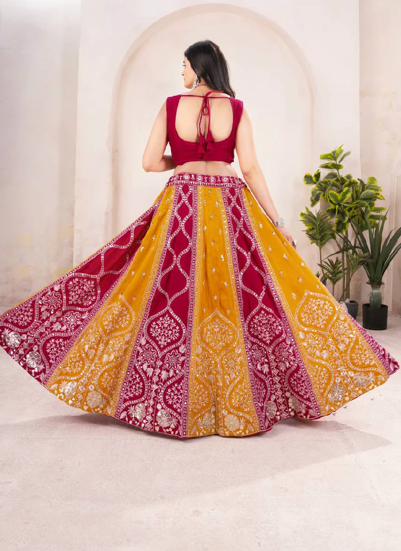 Multi Color Sequence Embroidered Silk Wedding Wear Lehenga Choli - Image 6