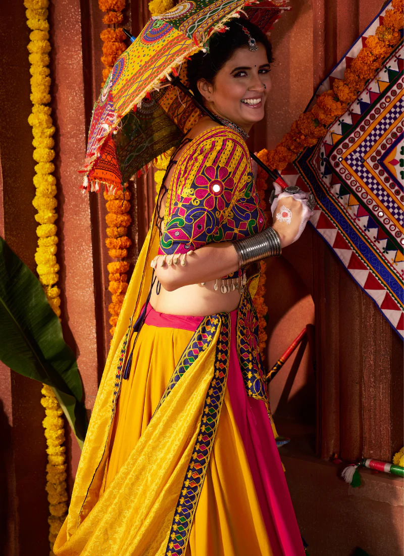 Multi Color Viscose Cotton Mirror Work Ghagra Choli For Navratri - Image 5