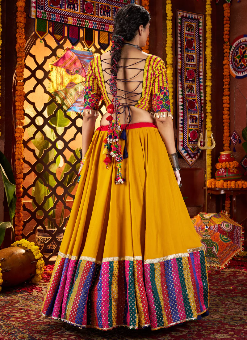 Multi Color Viscose Cotton Mirror Work Ghagra Choli For Navratri - Image 6