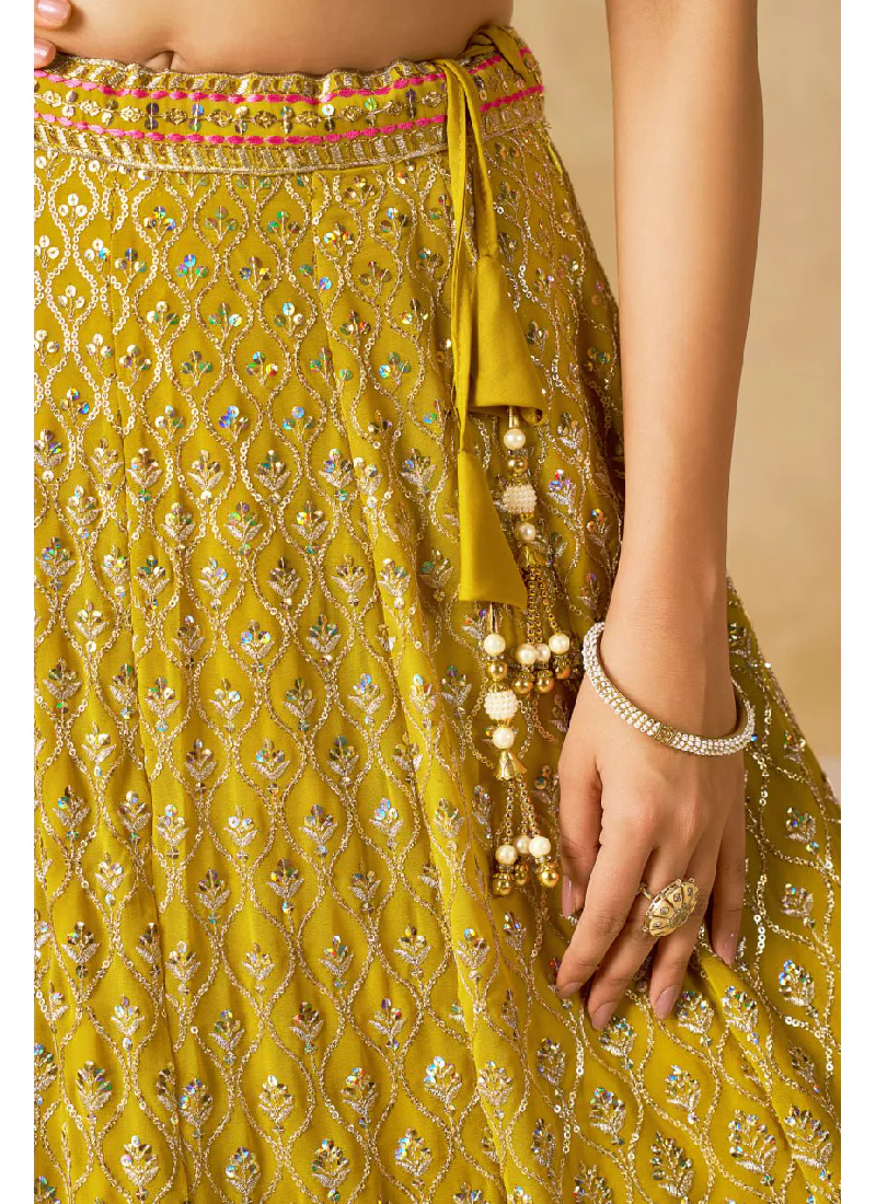 Multi Thread Embroidered Georgette Haldi Special Yellow Lehenga Choli - Image 8