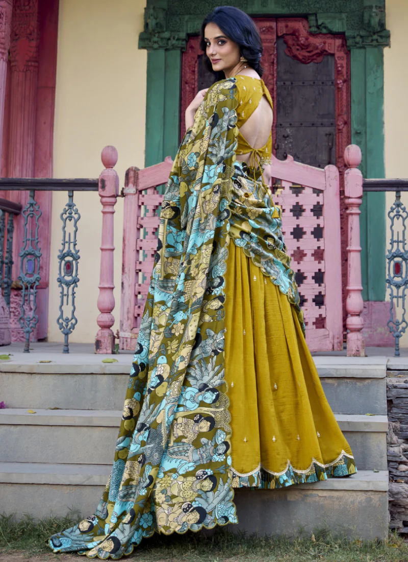 Mustard Yellow Vichitra Silk Sequence Embroidered Lehenga Choli - Image 5