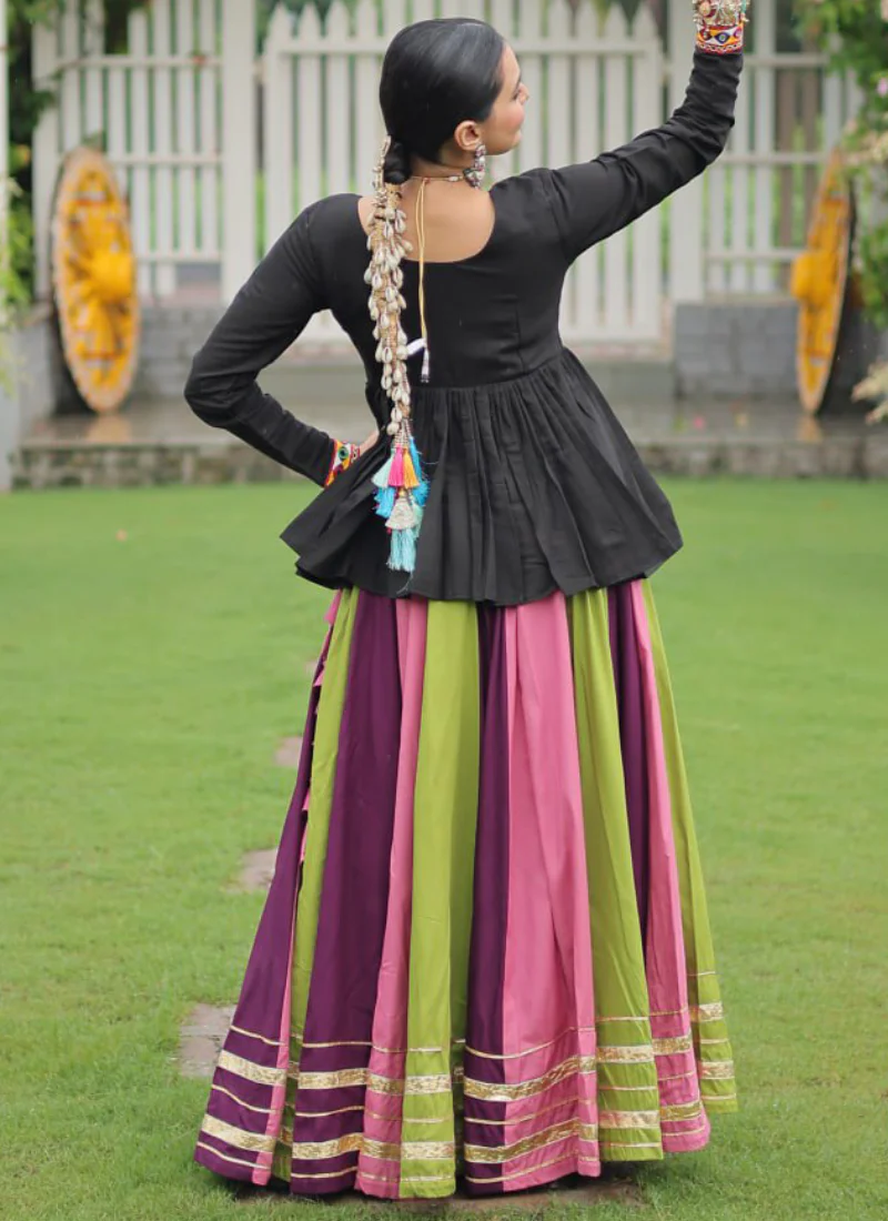 Navratri Special Multicolor Rayon Silk Gamthi Work Lehenga With Kediya - Image 8