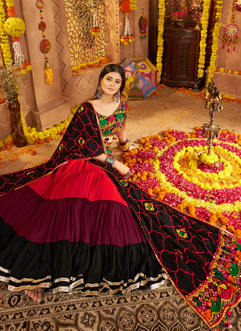 Navratri Special Real Mirror Gamthi Work Viscose Cotton Multi Lehenga - Image 6