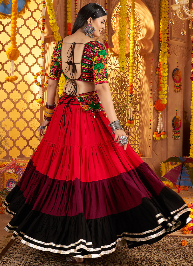 Navratri Special Real Mirror Gamthi Work Viscose Cotton Multi Lehenga - Image 8