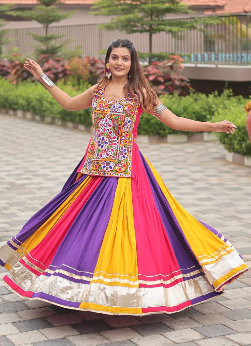 Navratri Wear Multi Color Gamthi Real Mirror Work Cotton Lehenga Choli - Image 10