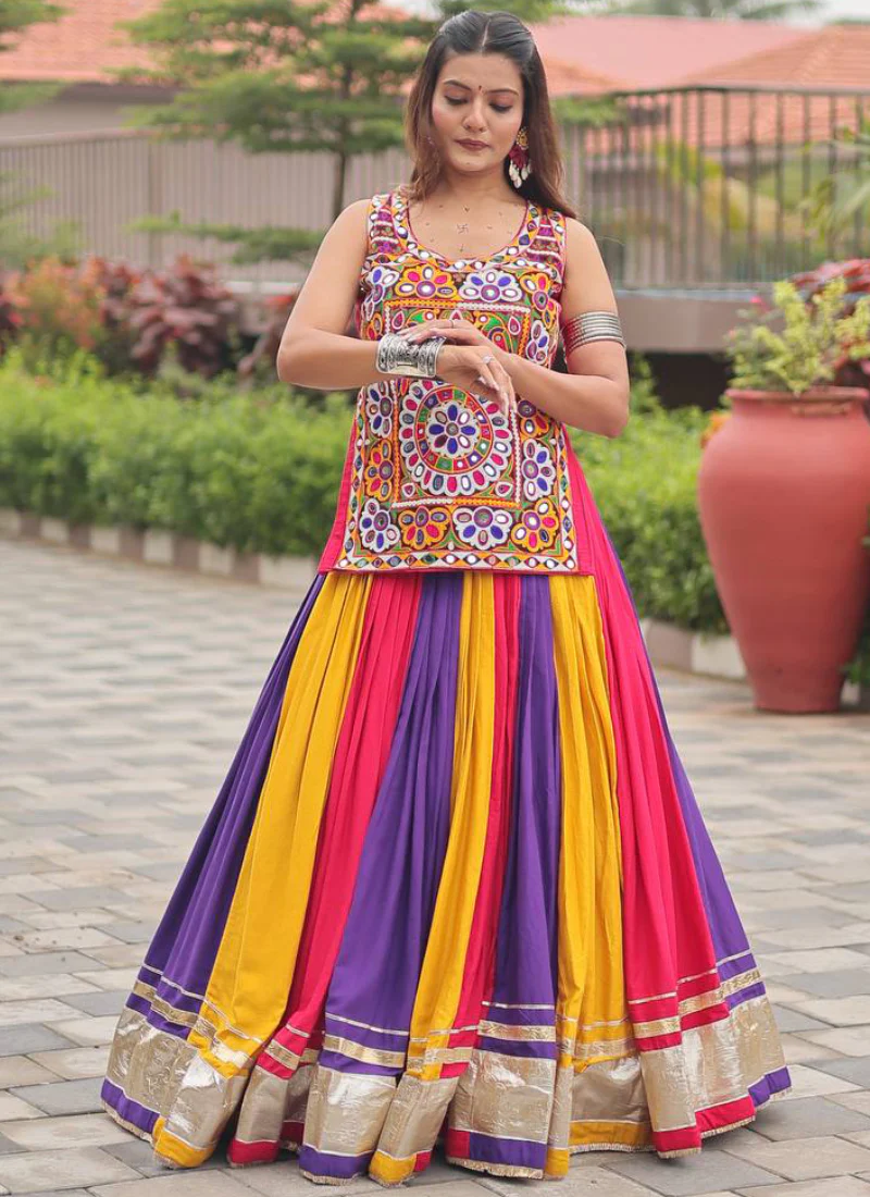 Navratri Wear Multi Color Gamthi Real Mirror Work Cotton Lehenga Choli - Image 6