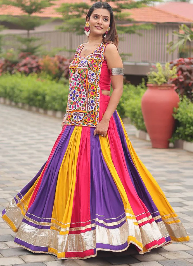 Navratri Wear Multi Color Gamthi Real Mirror Work Cotton Lehenga Choli - Image 8