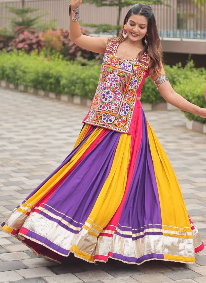 Navratri Wear Multi Color Gamthi Real Mirror Work Cotton Lehenga Choli - Image 9