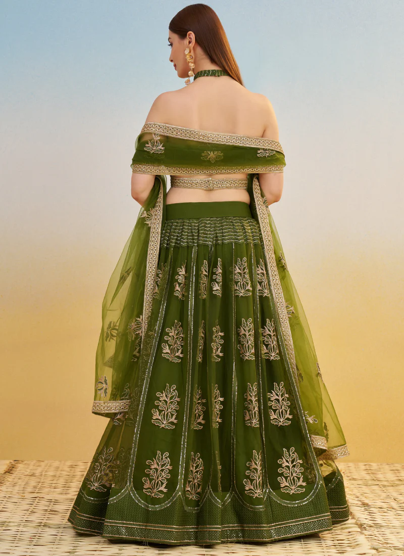 Net Sequence Embroidered Mehendi Green Occasional Fancy Lehenga Choli - Image 7