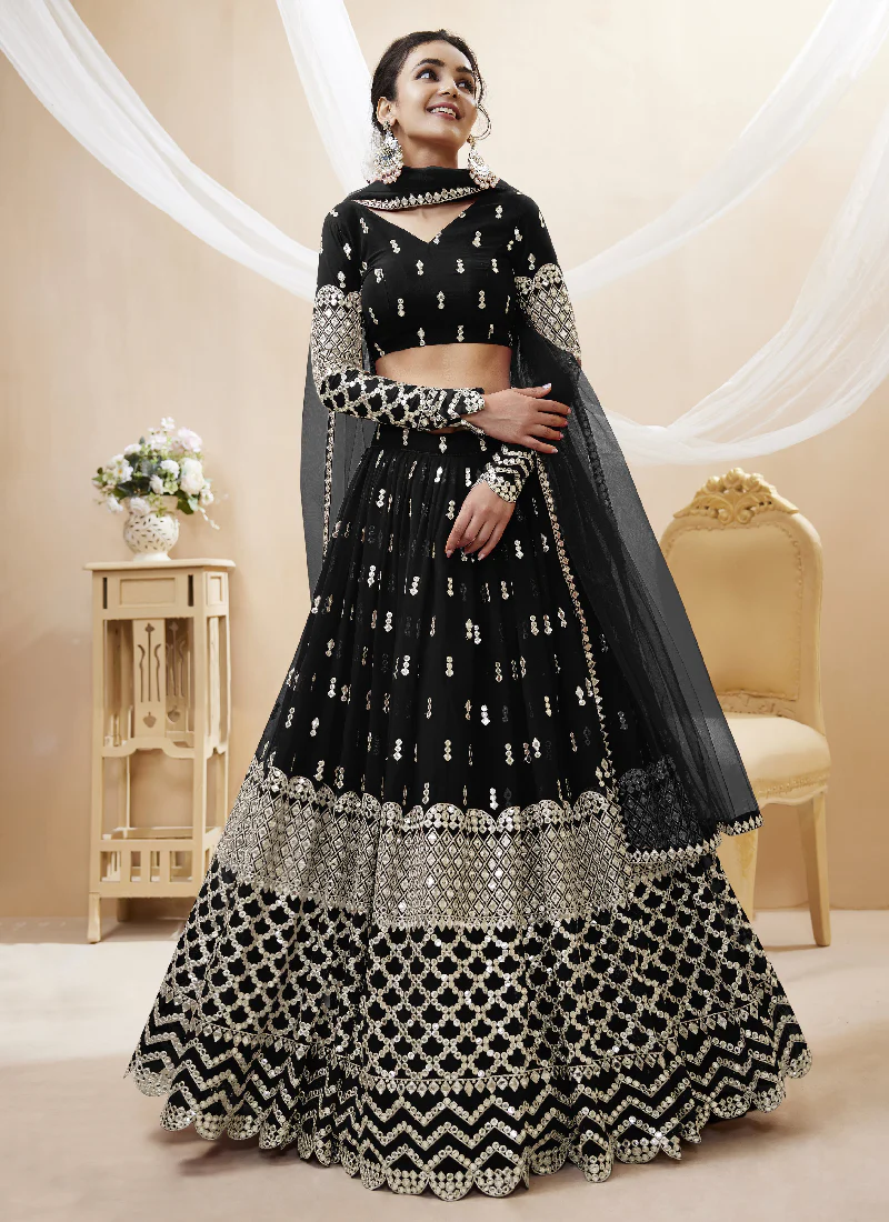 Newest Sequence Work Georgette Black Lehenga Choli For Party - Image 2