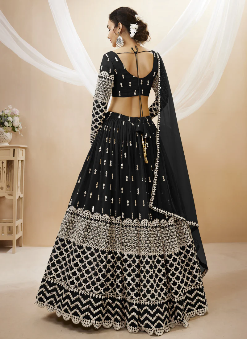 Newest Sequence Work Georgette Black Lehenga Choli For Party - Image 3