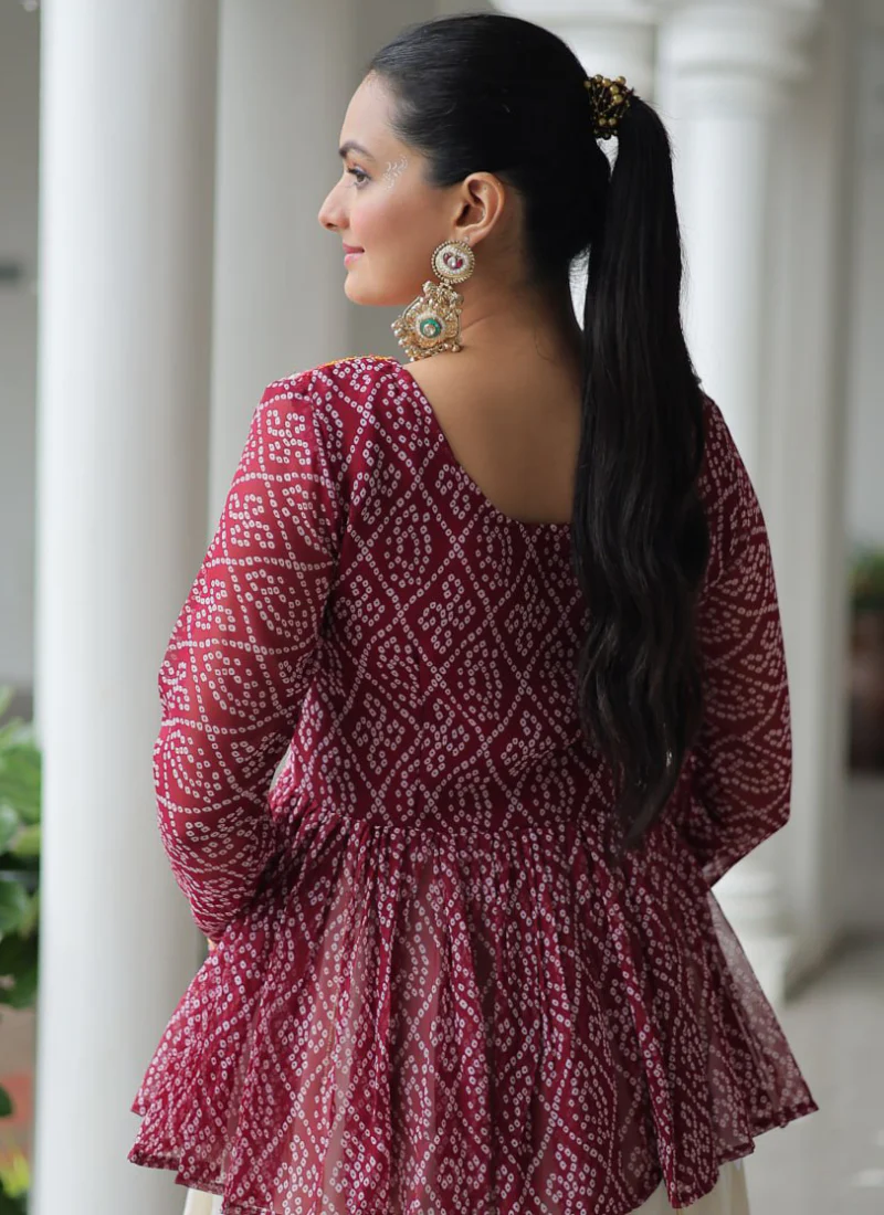 Off White Embroidery Work Peplum Choli With Kora Cotton Lehenga - Image 12