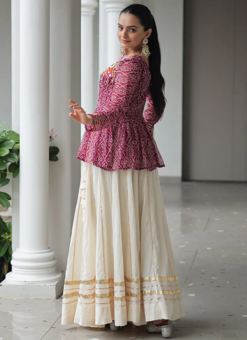Off White Embroidery Work Peplum Choli With Kora Cotton Lehenga - Image 13