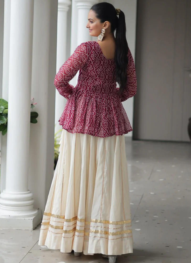 Off White Embroidery Work Peplum Choli With Kora Cotton Lehenga - Image 14
