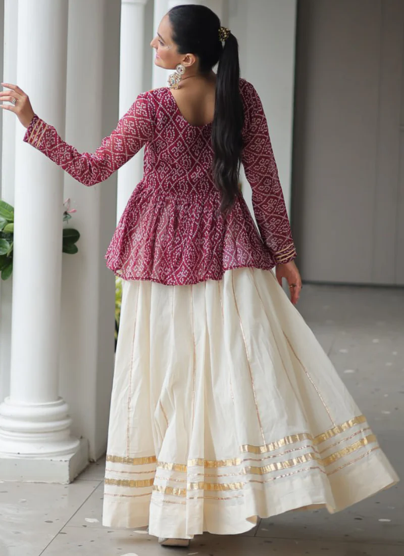 Off White Embroidery Work Peplum Choli With Kora Cotton Lehenga - Image 15