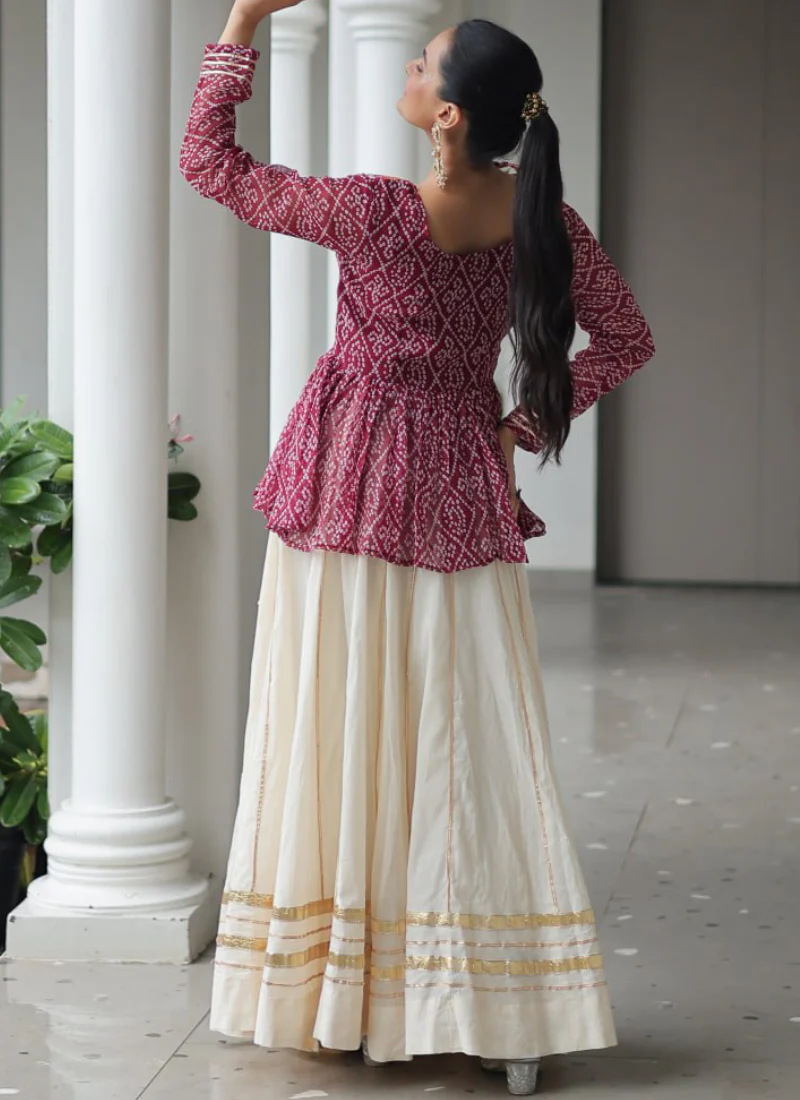 Off White Embroidery Work Peplum Choli With Kora Cotton Lehenga - Image 16