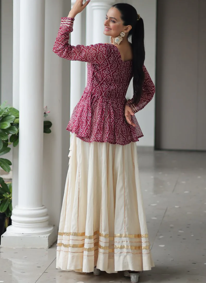 Off White Embroidery Work Peplum Choli With Kora Cotton Lehenga - Image 17