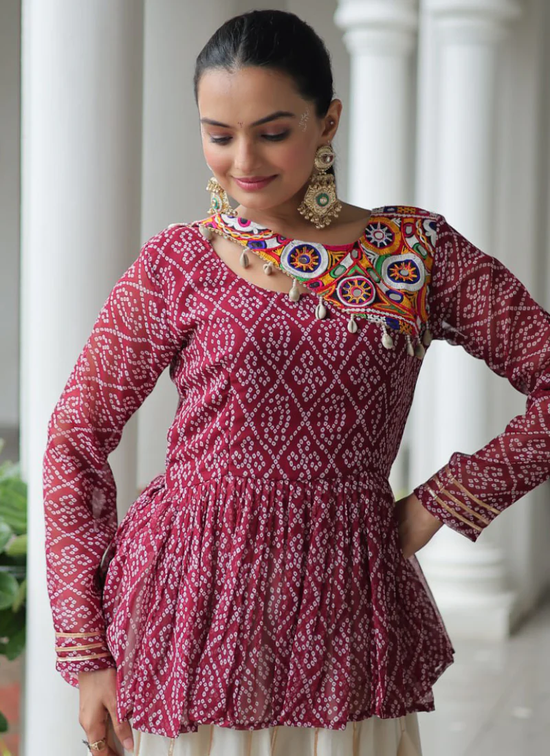 Off White Embroidery Work Peplum Choli With Kora Cotton Lehenga - Image 9