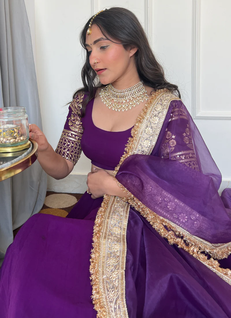 Outstanding Sequence Embroidered Georgette Purple Lehenga Choli Set - Image 2