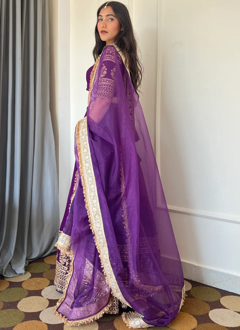 Outstanding Sequence Embroidered Georgette Purple Lehenga Choli Set - Image 3