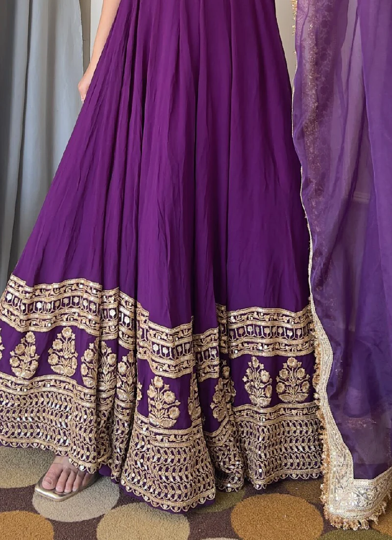 Outstanding Sequence Embroidered Georgette Purple Lehenga Choli Set - Image 5